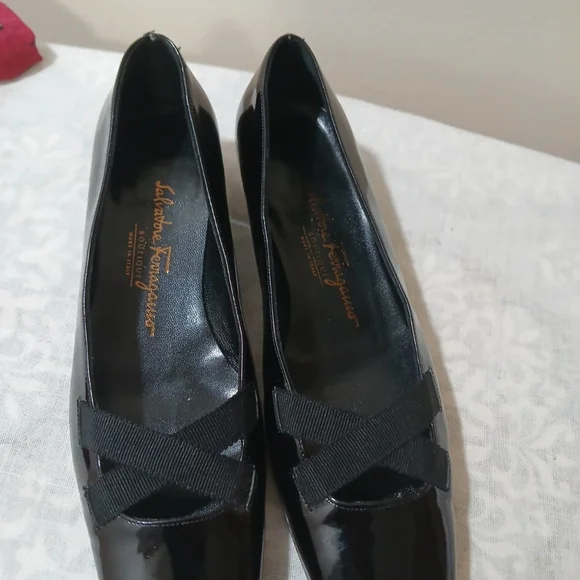 Black SALVATORE FERRAGAMO Labelle Nero Patent calf Leather Crossover 5.5B Shoes - Picture 9 of 12